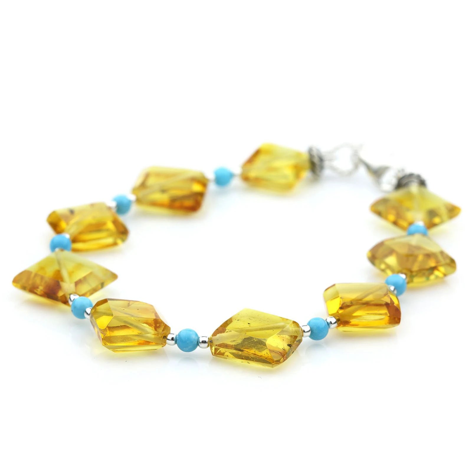Adult Baltic Amber Turquoise 925 Sterling Silver Bracelet. OCT52B