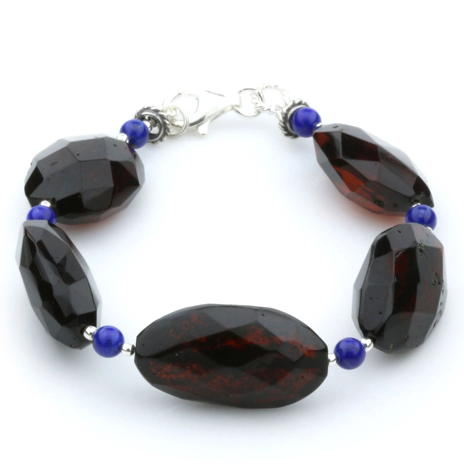 Adult Baltic Amber Lapis 925 Sterling Silver Bracelet. OCT74