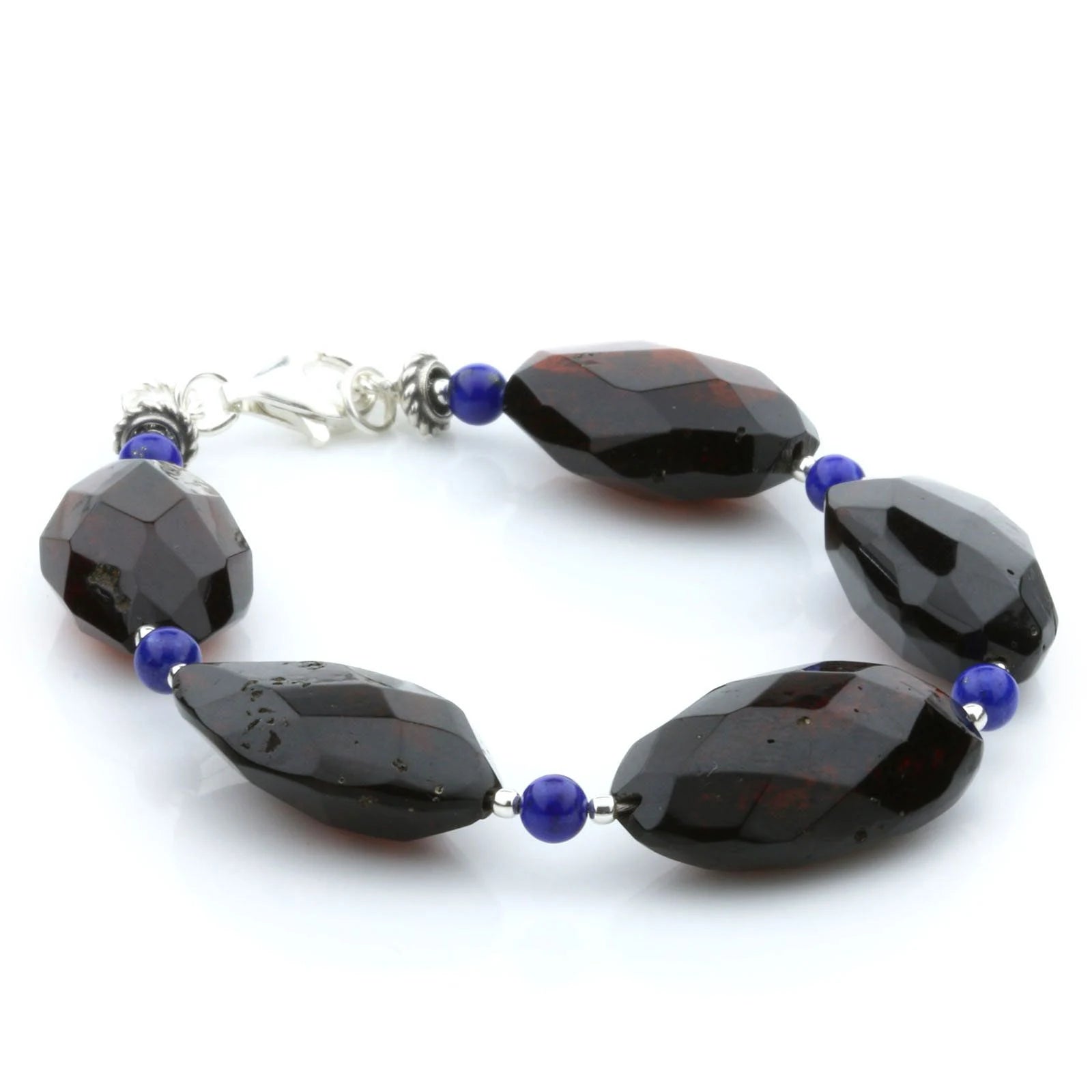Adult Baltic Amber Lapis 925 Sterling Silver Bracelet. OCT74