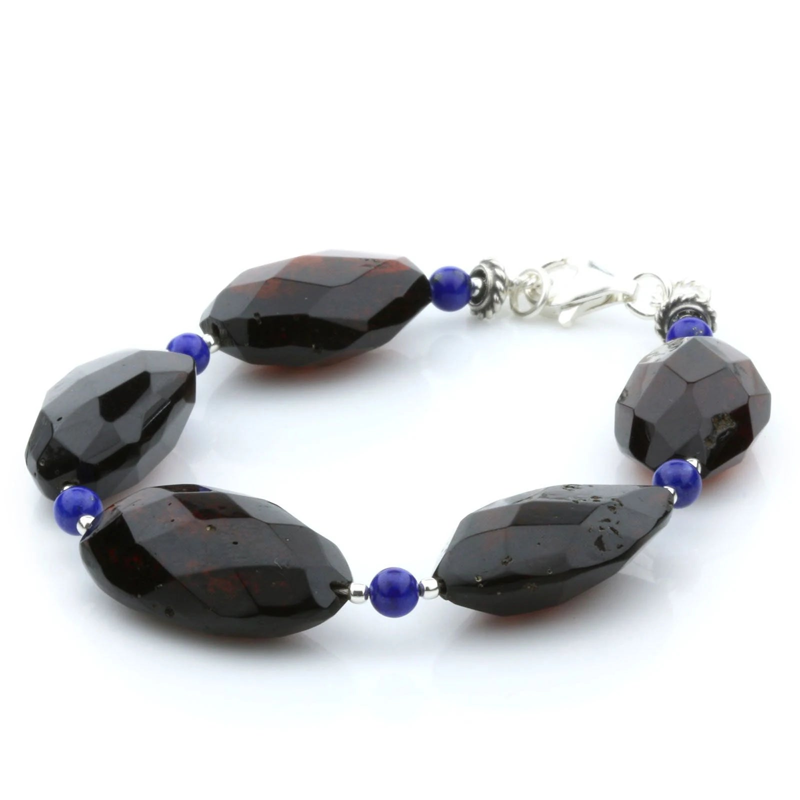 Adult Baltic Amber Lapis 925 Sterling Silver Bracelet. OCT74