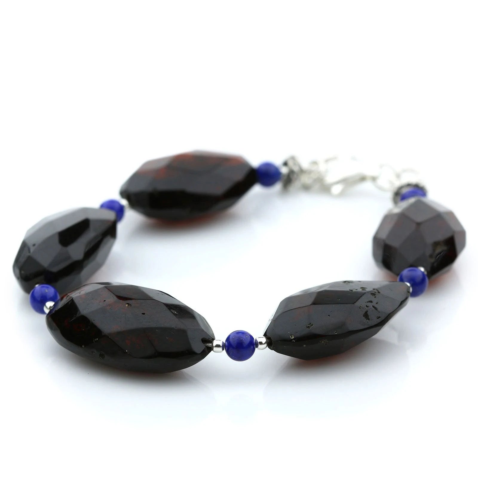 Adult Baltic Amber Lapis 925 Sterling Silver Bracelet. OCT74