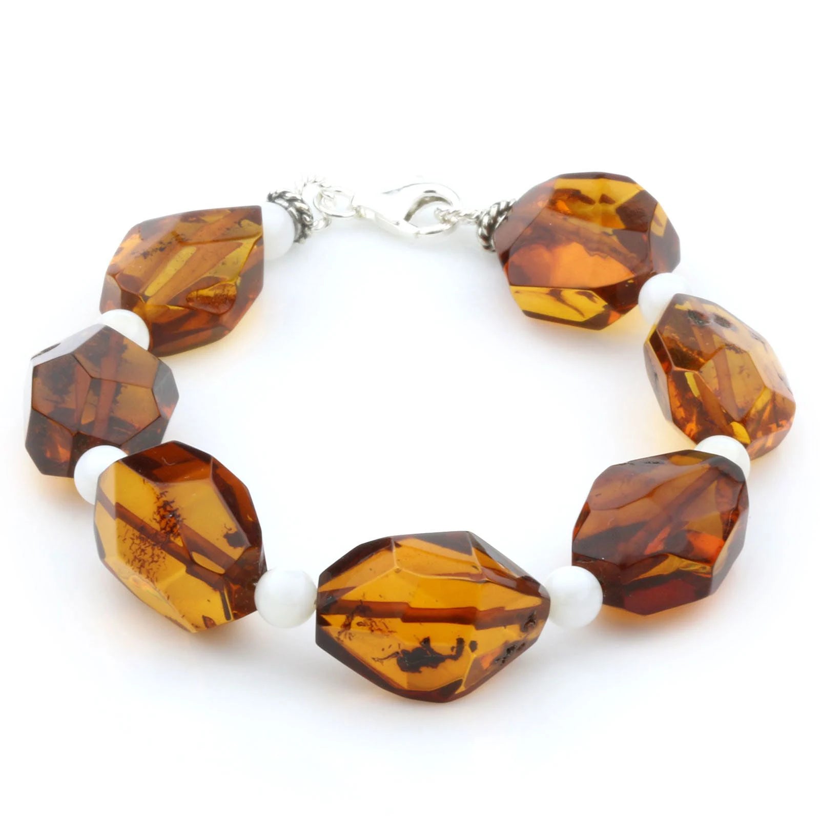 Adult Baltic Amber Shell 925 Sterling Silver Bracelet. OCT90