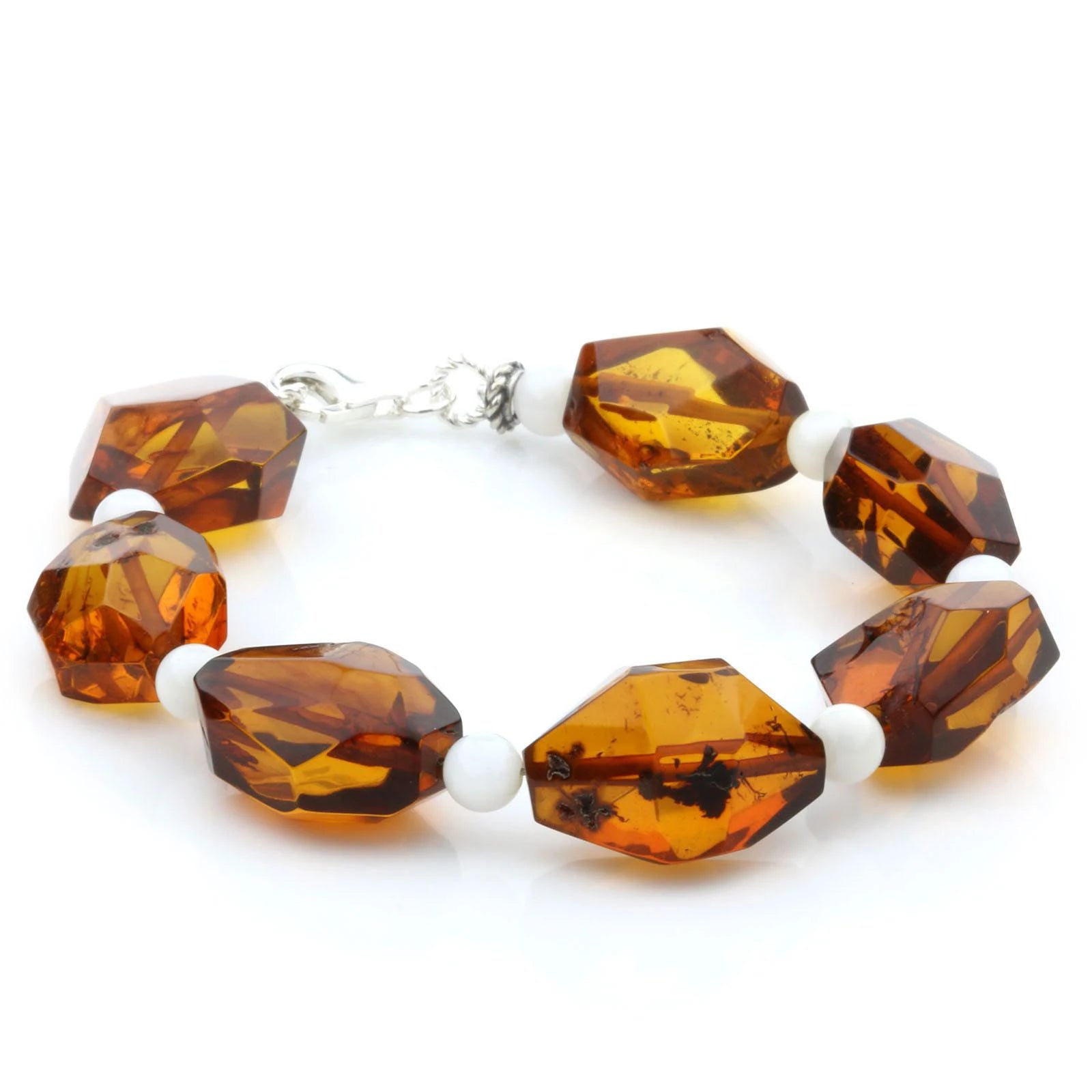 Adult Baltic Amber Shell 925 Sterling Silver Bracelet. OCT90