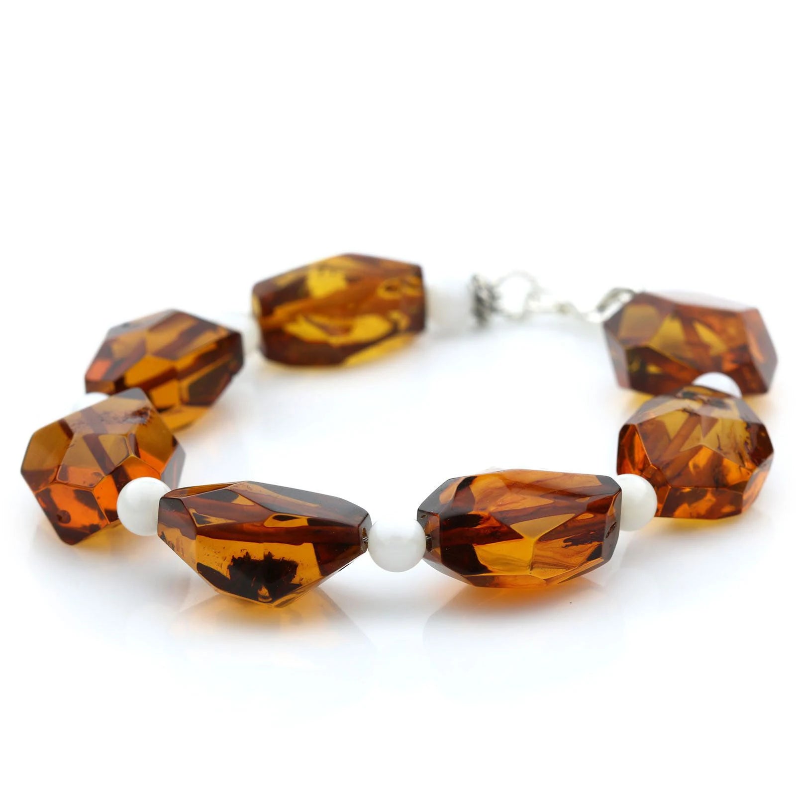 Adult Baltic Amber Shell 925 Sterling Silver Bracelet. OCT90