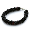 Black Baltic amber adult bracelet with sterling silver, 18cm