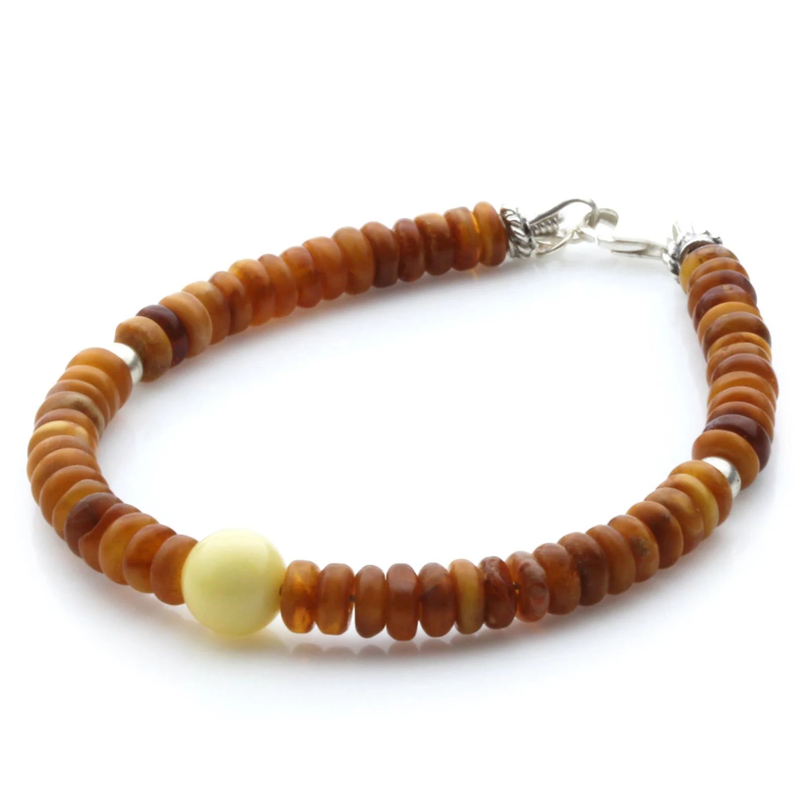 Adult Baltic Amber & 925 Sterling Silver Clasp Bracelet 6mm 19cm. SB123