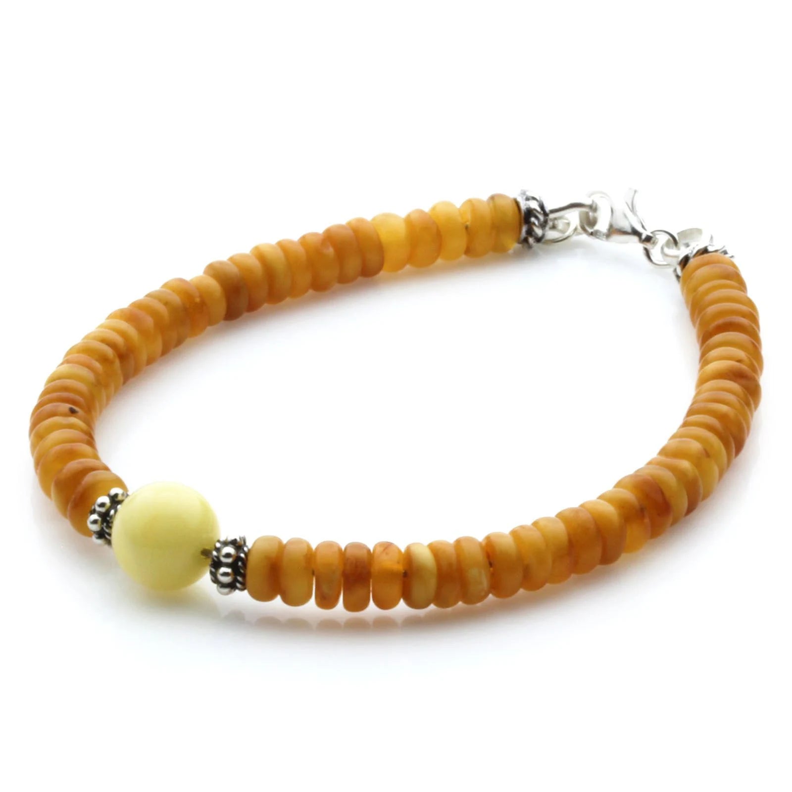 Adult Baltic Amber & 925 Sterling Silver Clasp Bracelet 5mm 18cm. SB124