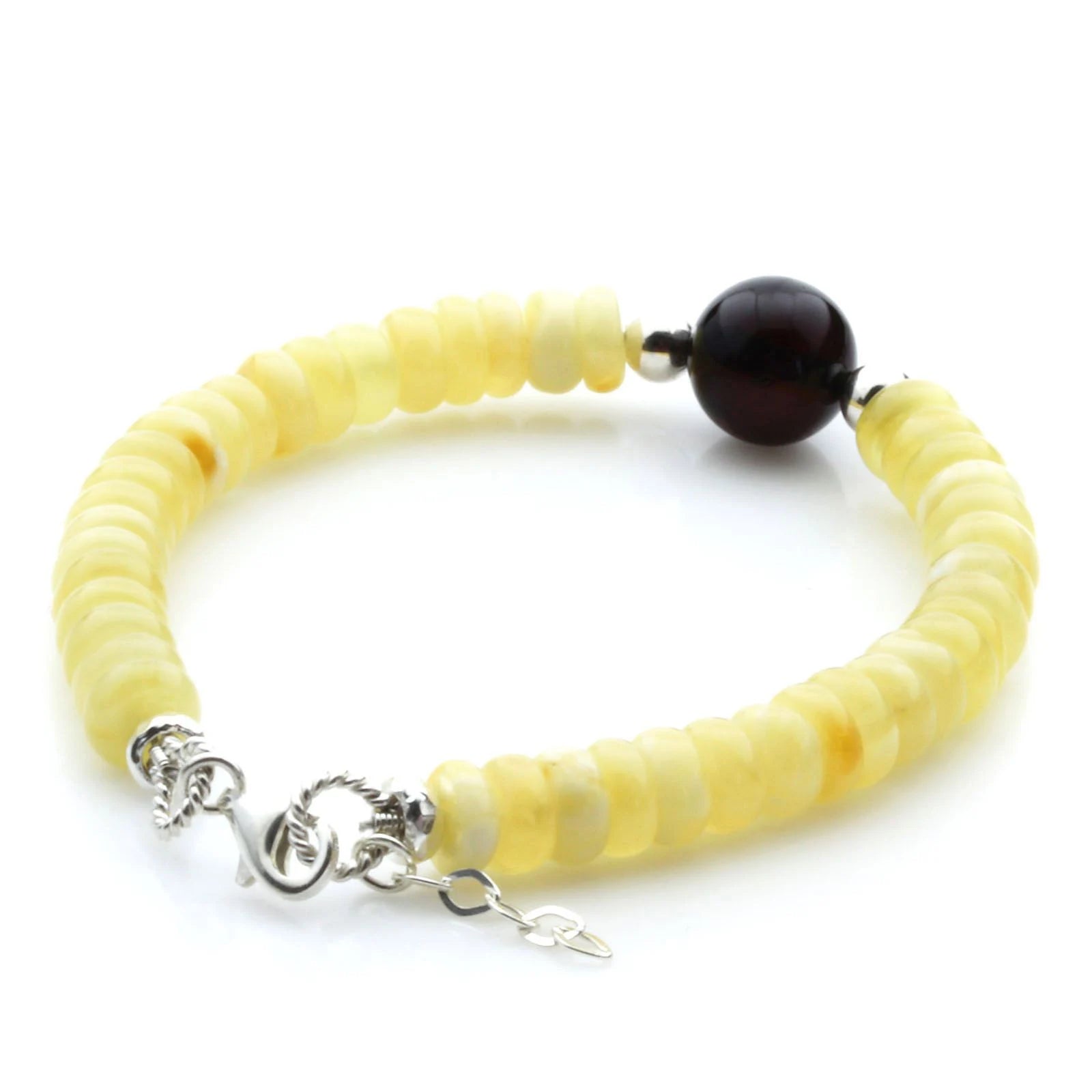 Adult Baltic Amber & 925 Sterling Silver Clasp Bracelet 7mm 19cm. SB110