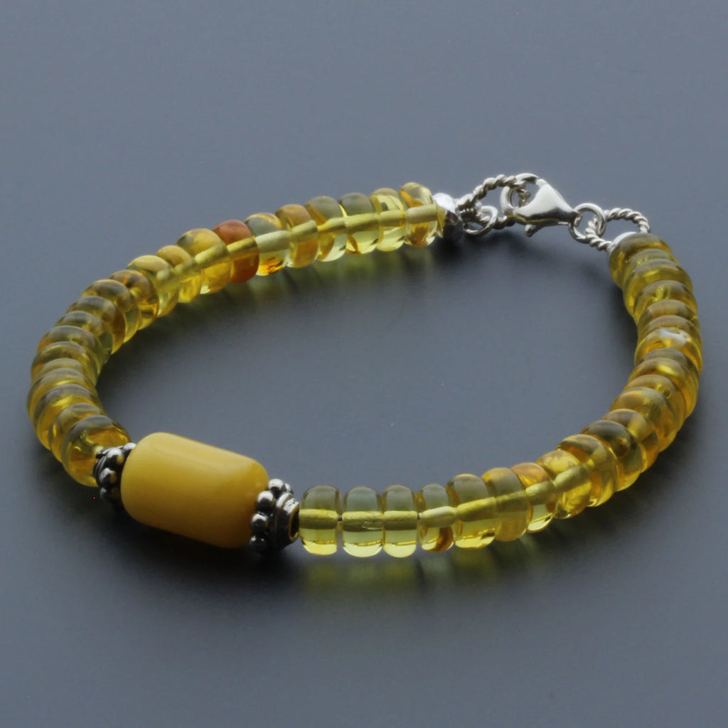 Adult Baltic Amber & 925 Sterling Silver Clasp Bracelet 7mm 19cm. SB126
