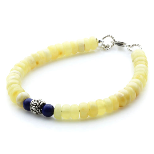 Milky white Baltic amber adult bracelet with lapis lazuli and sterling silver, 18cm