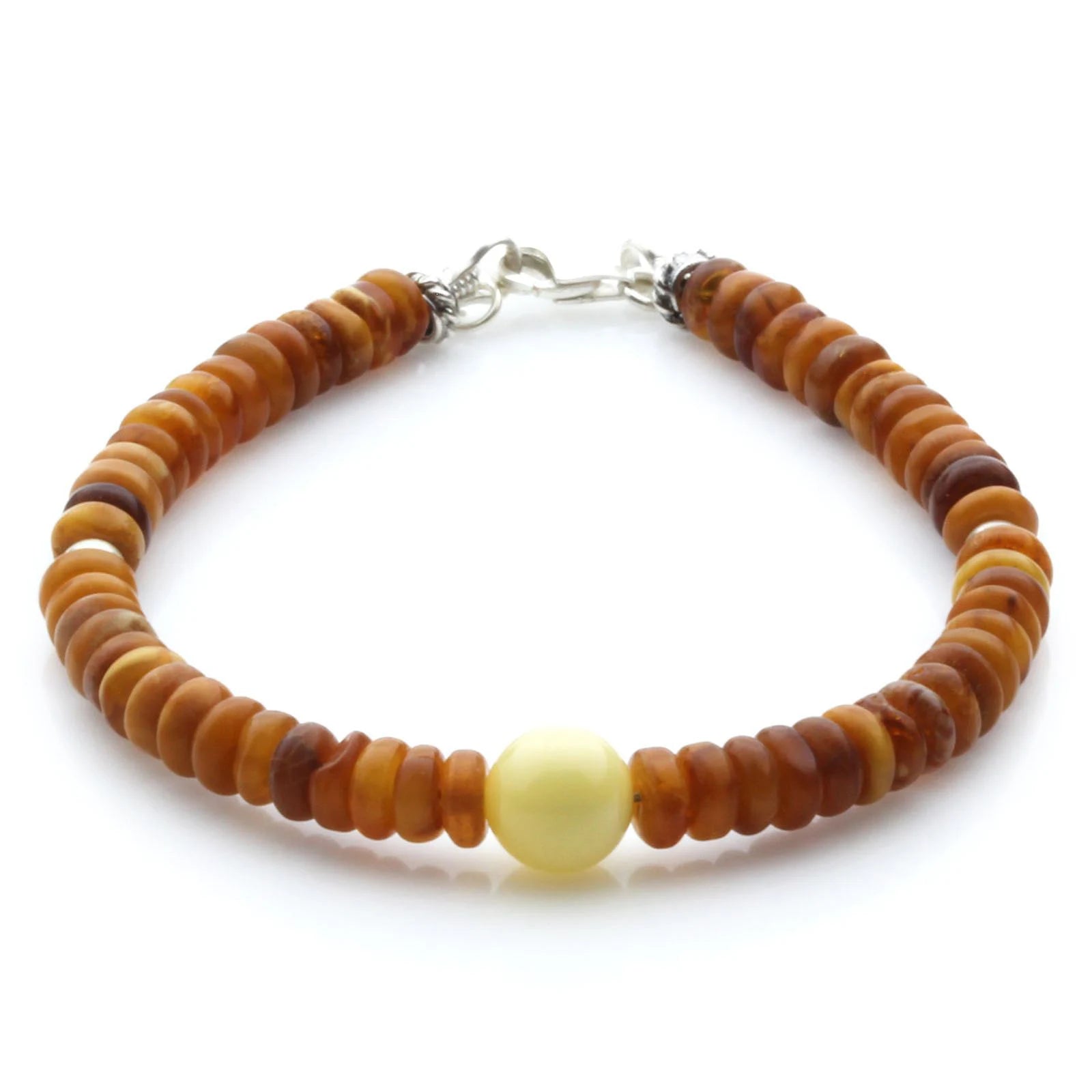 Adult Baltic Amber & 925 Sterling Silver Clasp Bracelet 6mm 19cm. SB123