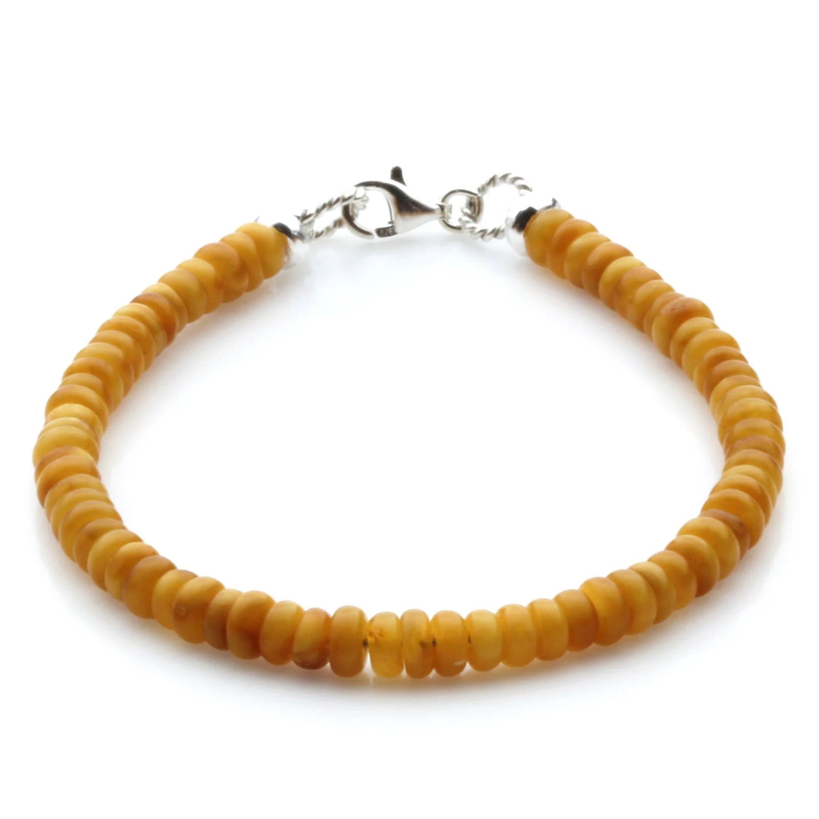 Adult Baltic Amber & 925 Sterling Silver Clasp Bracelet 4mm 19cm. SB137