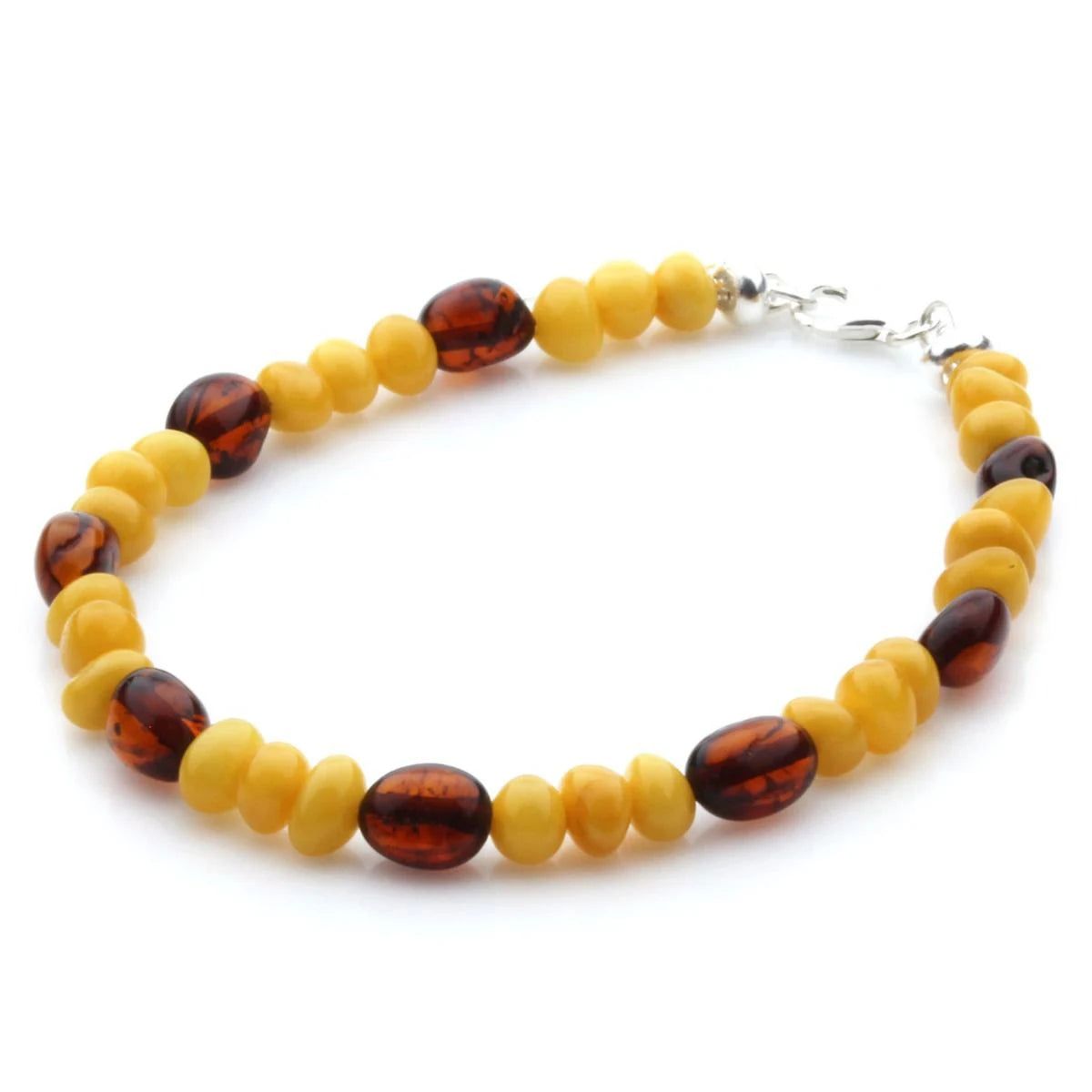 Adult Baltic Amber Bracelet & 925 Sterling Silver Clasp 18cm. LE22