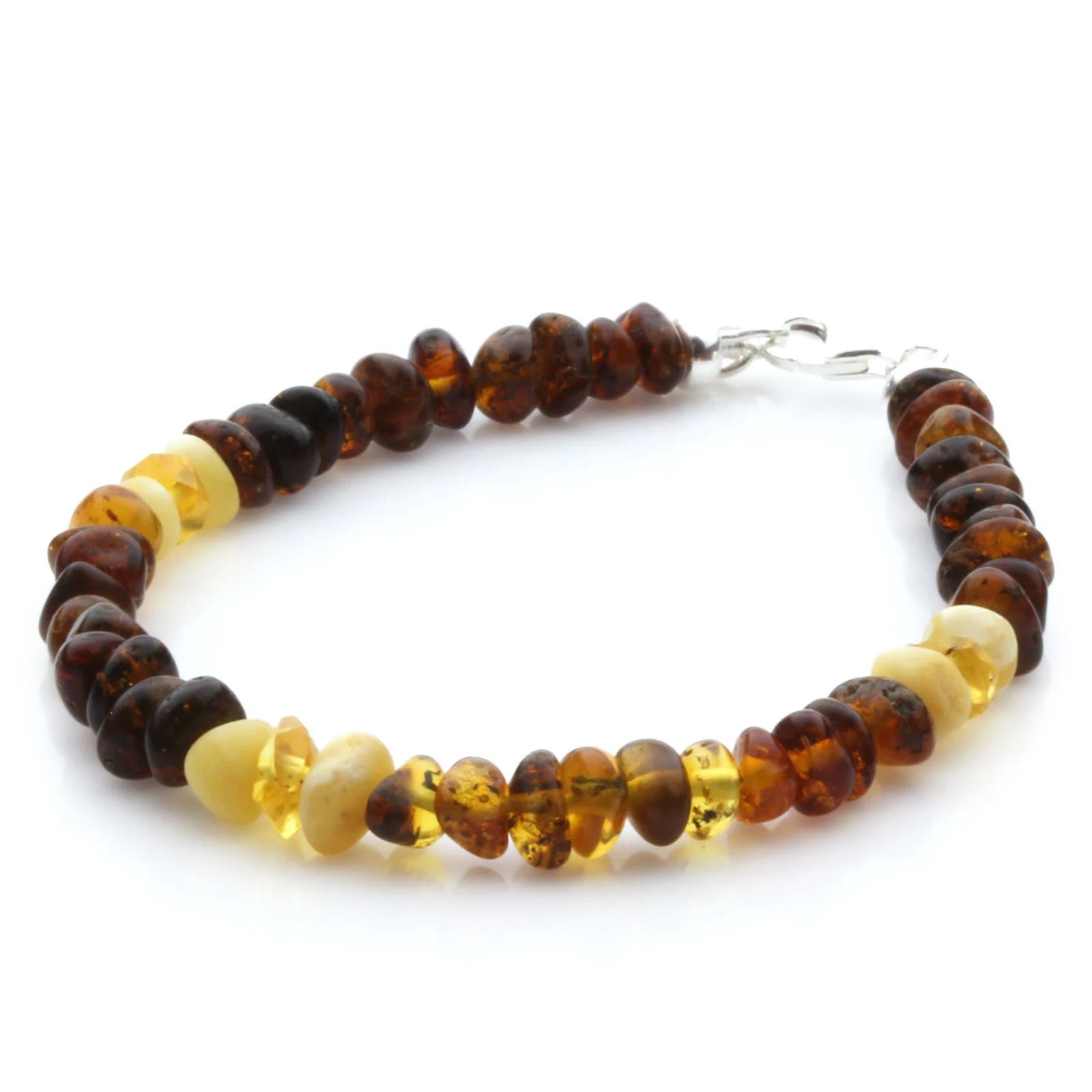 Adult Baltic Amber Bracelet & 925 Sterling Silver Clasp 18cm. LE23