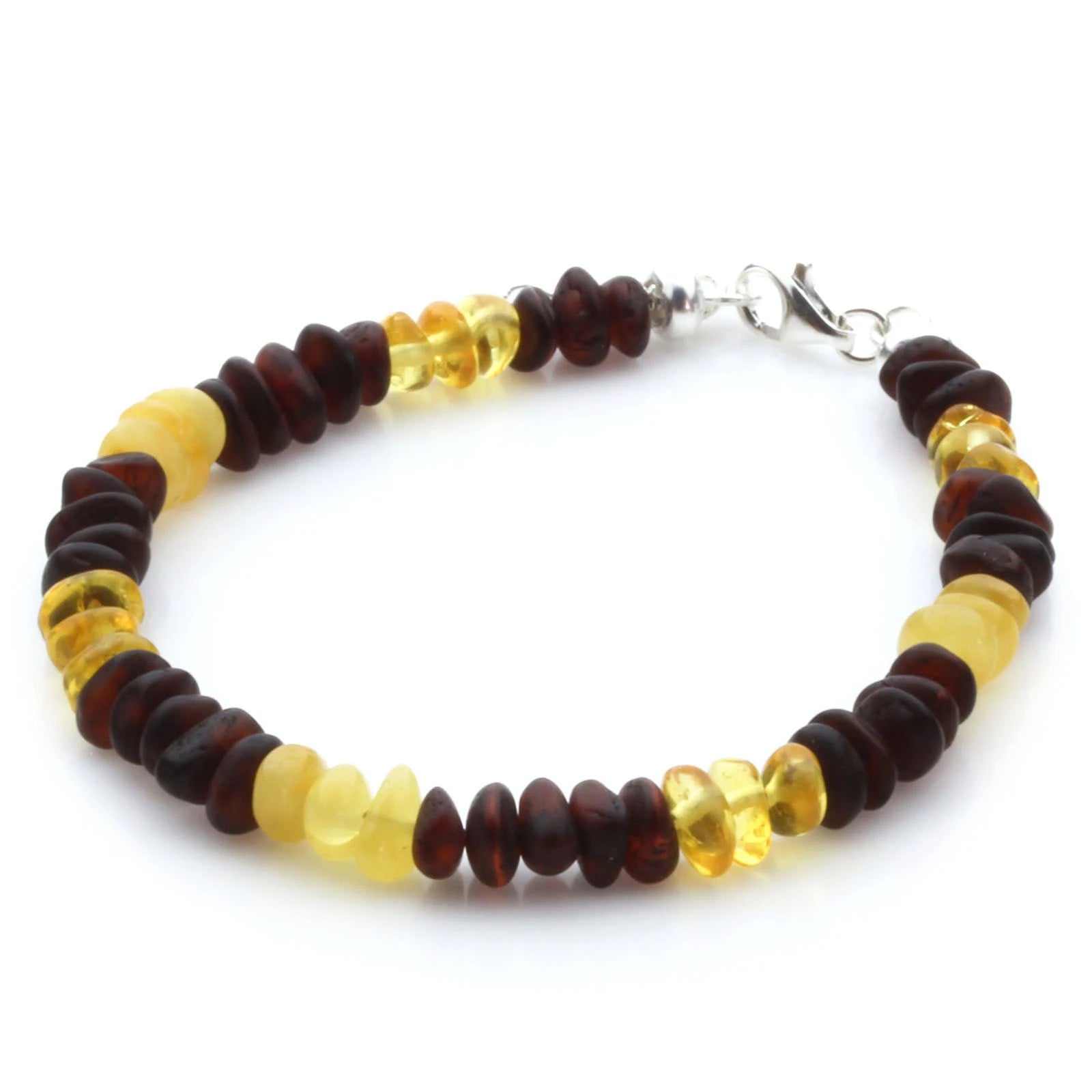 Adult Baltic Amber Bracelet & 925 Sterling Silver Clasp 18cm. LE29