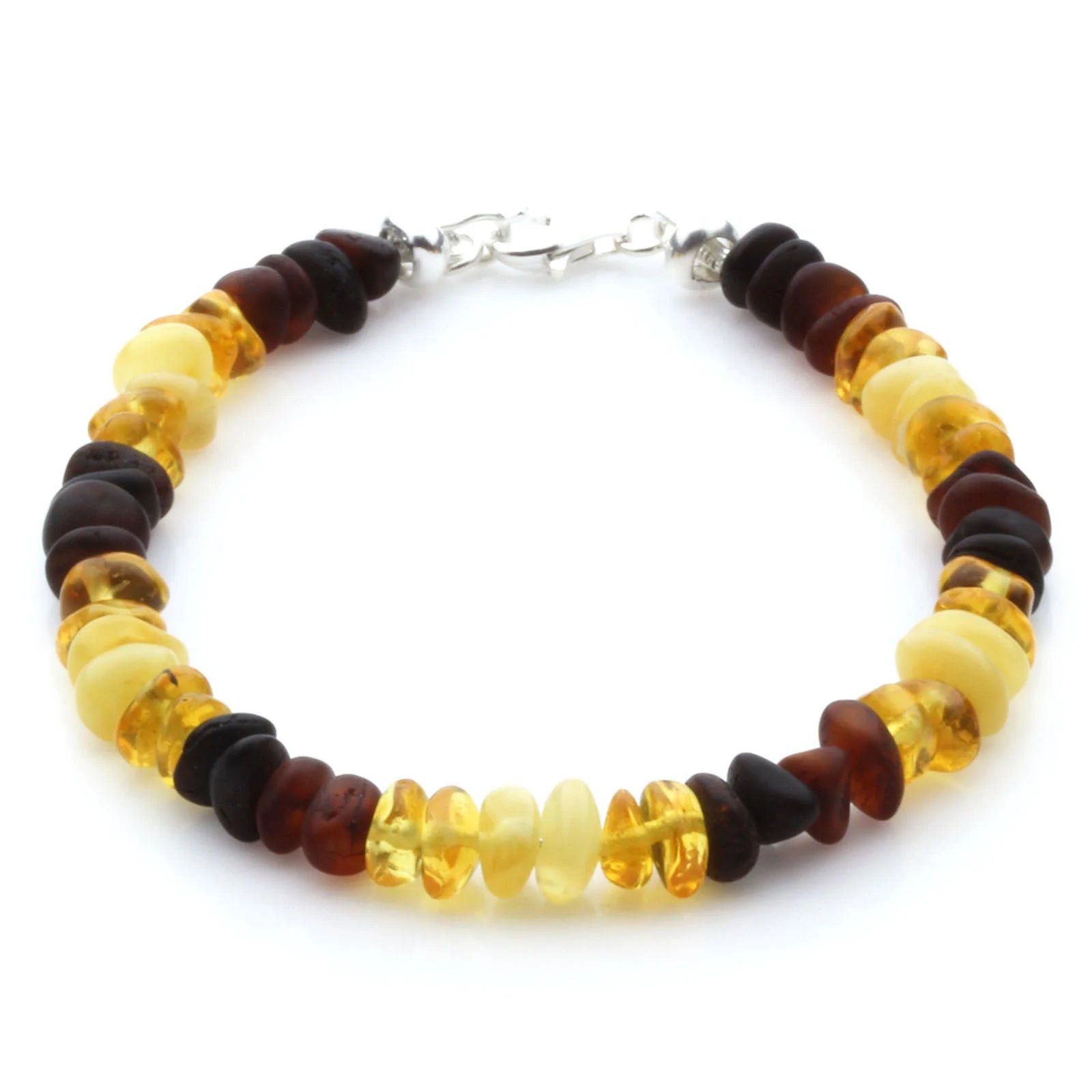 Adult Baltic Amber Bracelet & 925 Sterling Silver Clasp 18cm. LE08