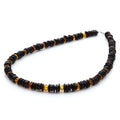 Yellow and black Baltic amber adult necklace with sterling silver, 45cm