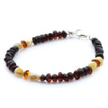 Dark cognac Baltic amber adult bracelet with sterling silver, 18cm