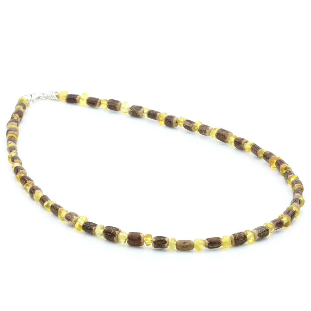 ADULT BALTIC AMBER WOOD 925 STERLING SILVER NECKLACE. SPT23