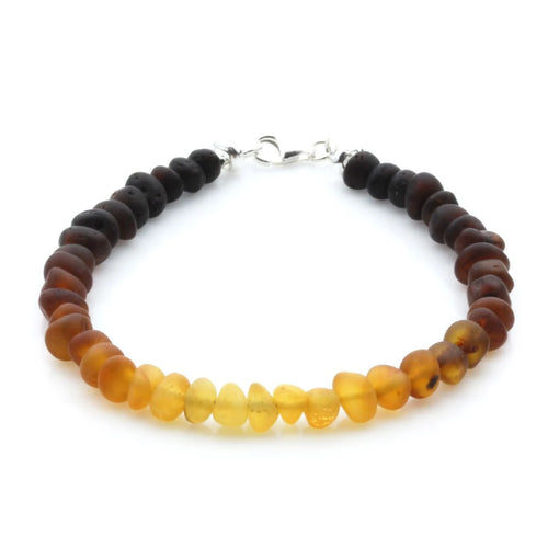 Adult Baltic Amber & 925 Sterling Silver Clasp Bracelet 18cm. Ba Rainbow I Matte A S.