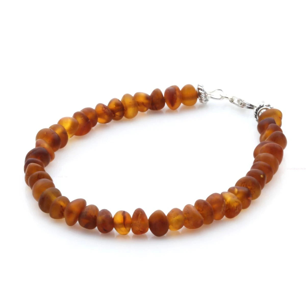 Adult Baltic Amber & 925 Sterling Silver Clasp Bracelet 18cm. Ba Cognac Matte S.