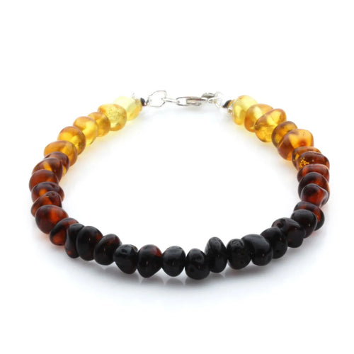 Adult Baltic Amber & 925 Sterling Silver Clasp Bracelet 18cm. Ba Rainbow I S.