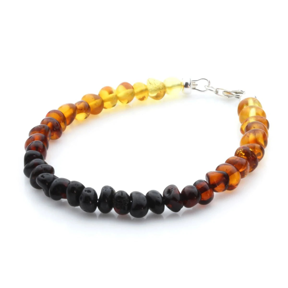Adult Baltic Amber & 925 Sterling Silver Clasp Bracelet 18cm. Ba Rainbow I S.