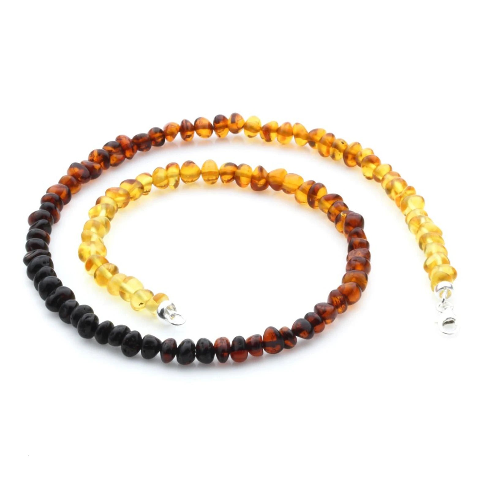 ADULT BALTIC AMBER & 925 STERLING SILVER CLASP NECKLACE 45CM. BA RAINBOW I S.