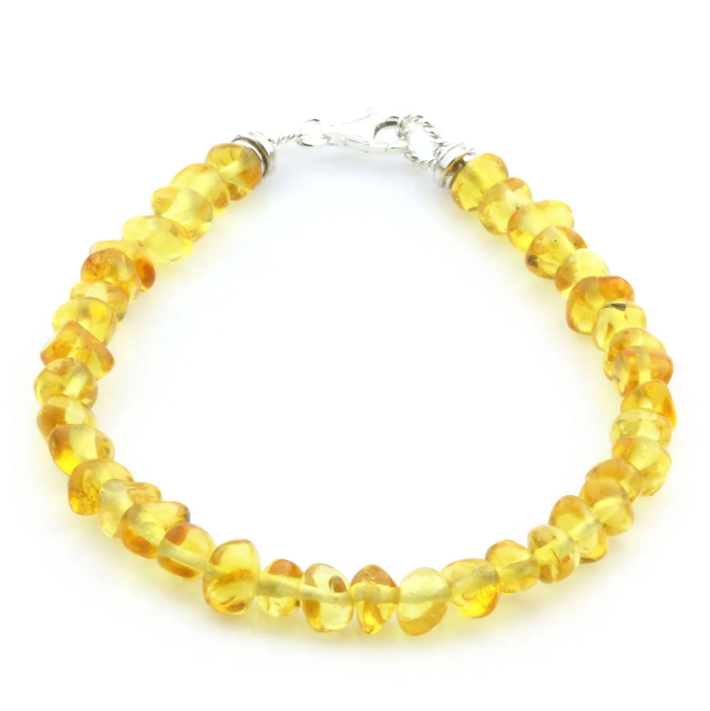 Adult Baltic Amber & 925 Sterling Silver Clasp Bracelet 18cm. Ba Yellow s.