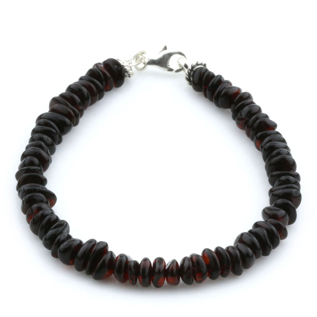 Adult Baltic Amber & 925 Sterling Silver Clasp Bracelet 18cm. Ro Dark Cognac s.