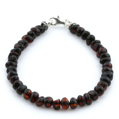 Adult Baltic Amber & 925 Sterling Silver Clasp Bracelet 18cm. Ba Dark Cognac s.