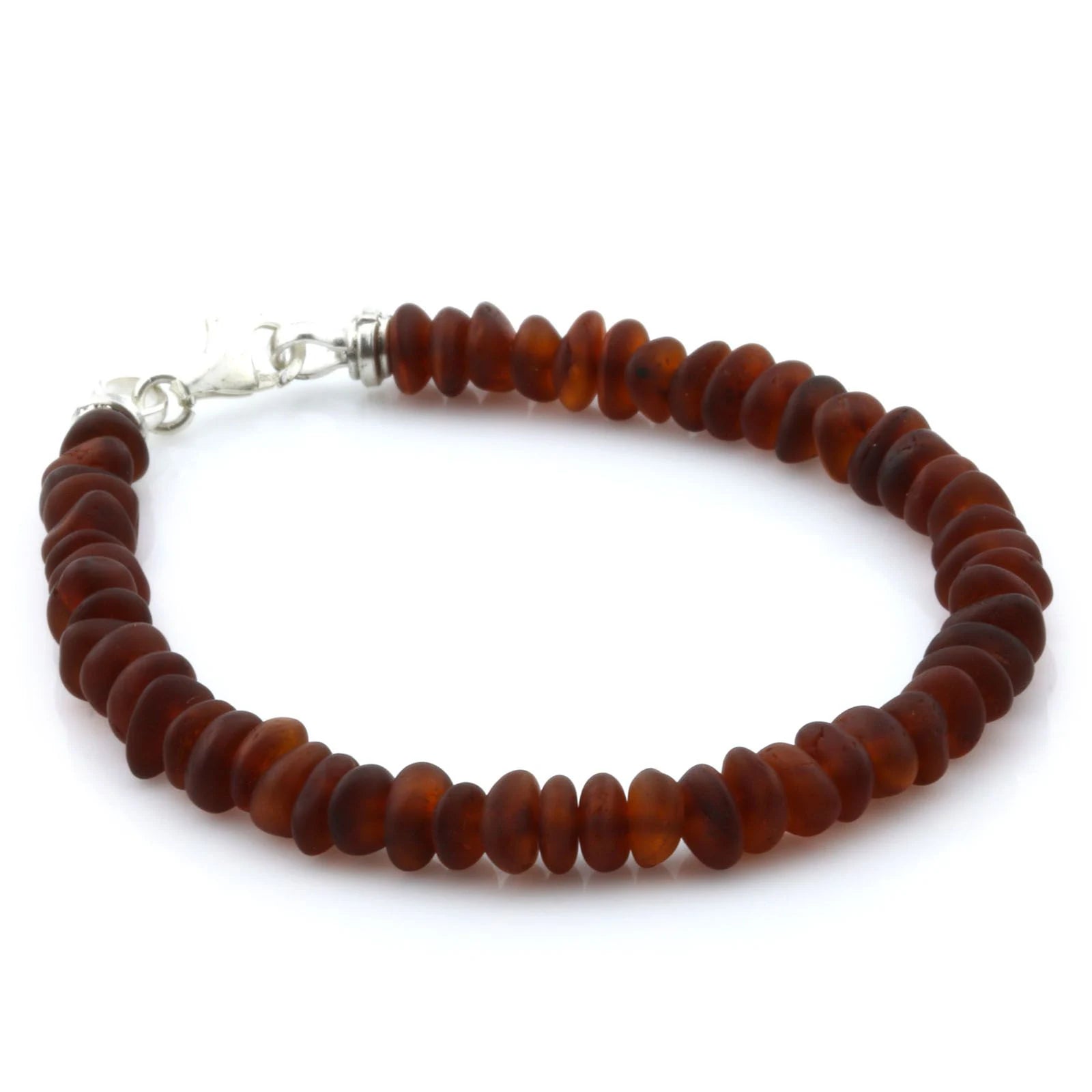 Adult Baltic Amber & 925 Sterling Silver Clasp Bracelet 18cm. Ro Cognac Matte ss.