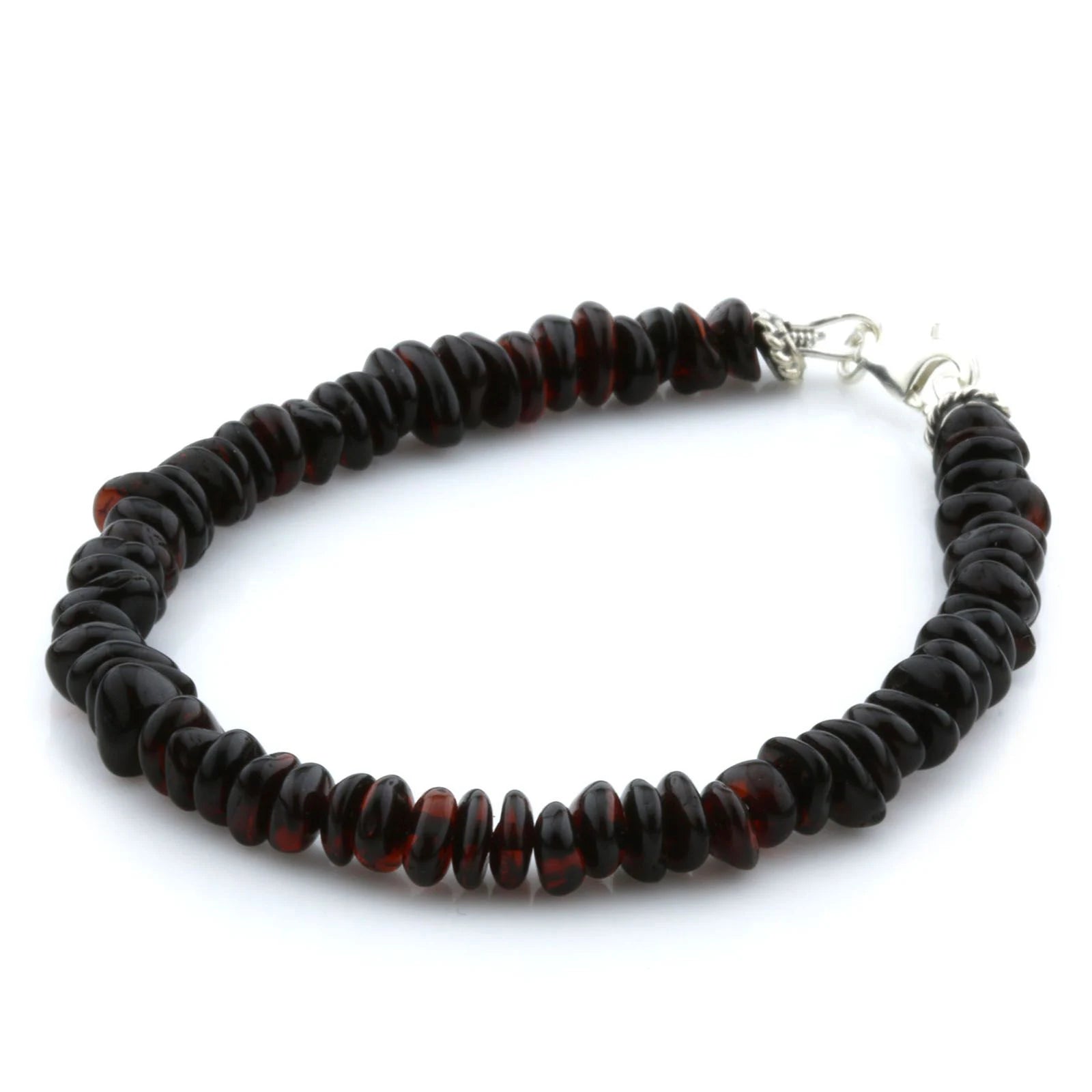 Adult Baltic Amber & 925 Sterling Silver Clasp Bracelet 18cm. Ro Dark Cognac s.