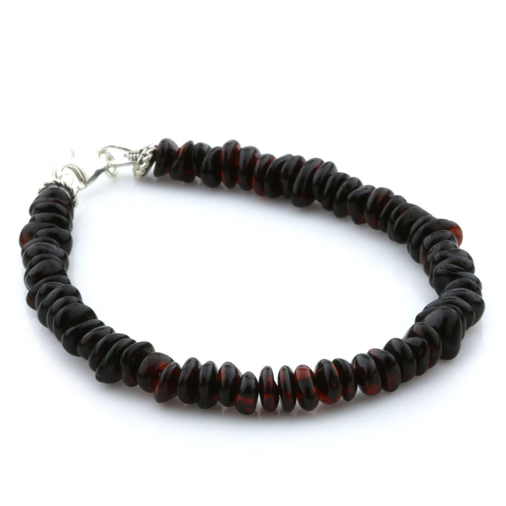 Adult Baltic Amber & 925 Sterling Silver Clasp Bracelet 18cm. Ro Dark Cognac s.