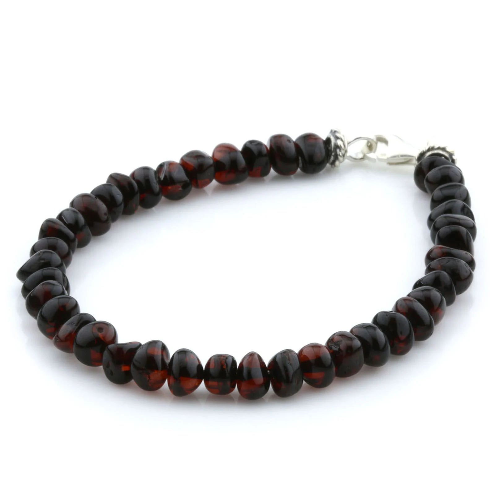 Adult Baltic Amber & 925 Sterling Silver Clasp Bracelet 18cm. Ba Dark Cognac s.