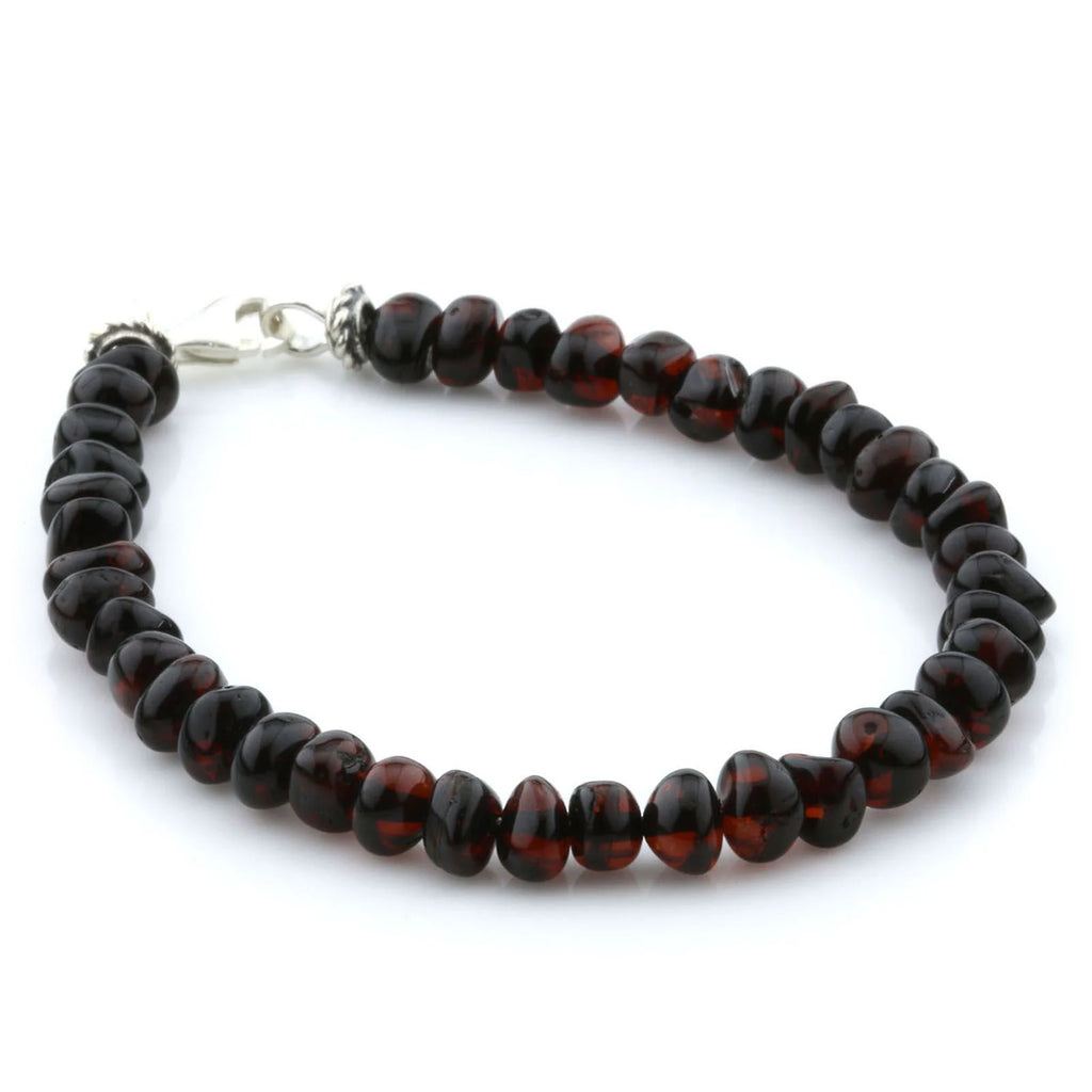 Adult Baltic Amber & 925 Sterling Silver Clasp Bracelet 18cm. Ba Dark Cognac s.