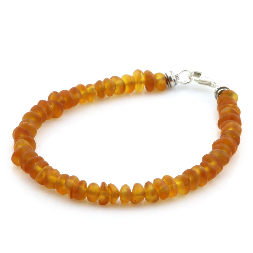 Adult Baltic Amber & 925 Sterling Silver Clasp Bracelet 18cm. Ro Light Cognac Matte ss.
