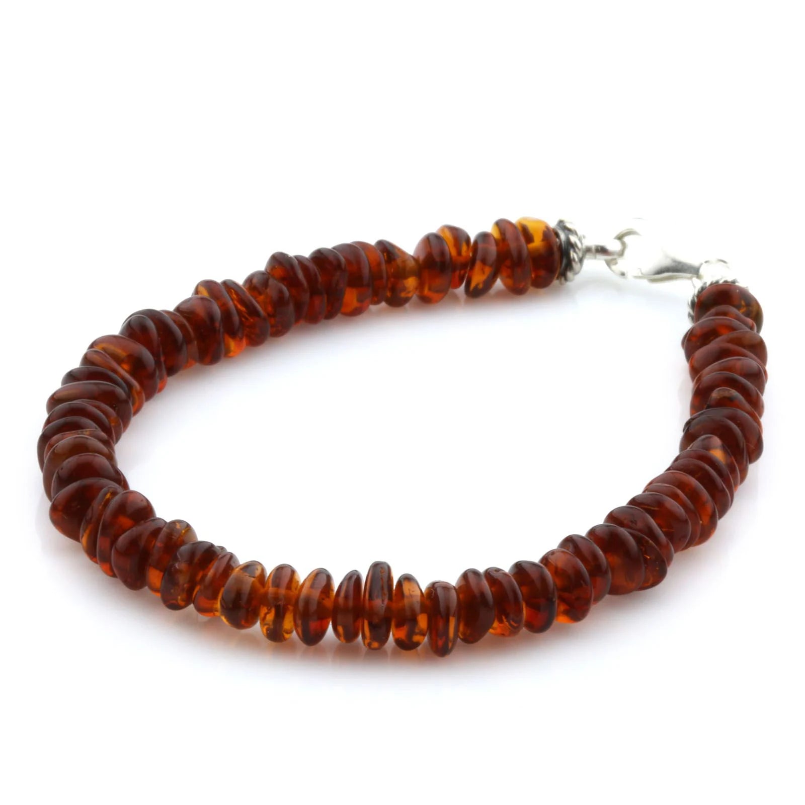 Adult Baltic Amber & 925 Sterling Silver Clasp Bracelet 18cm. Ro Cognac s.