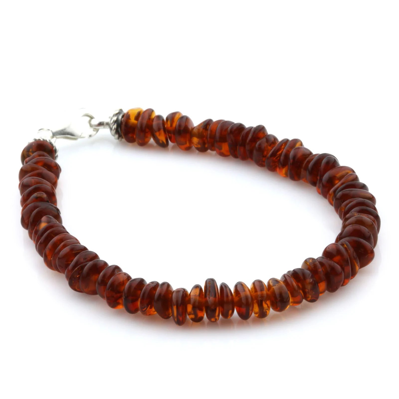 Adult Baltic Amber & 925 Sterling Silver Clasp Bracelet 18cm. Ro Cognac s.