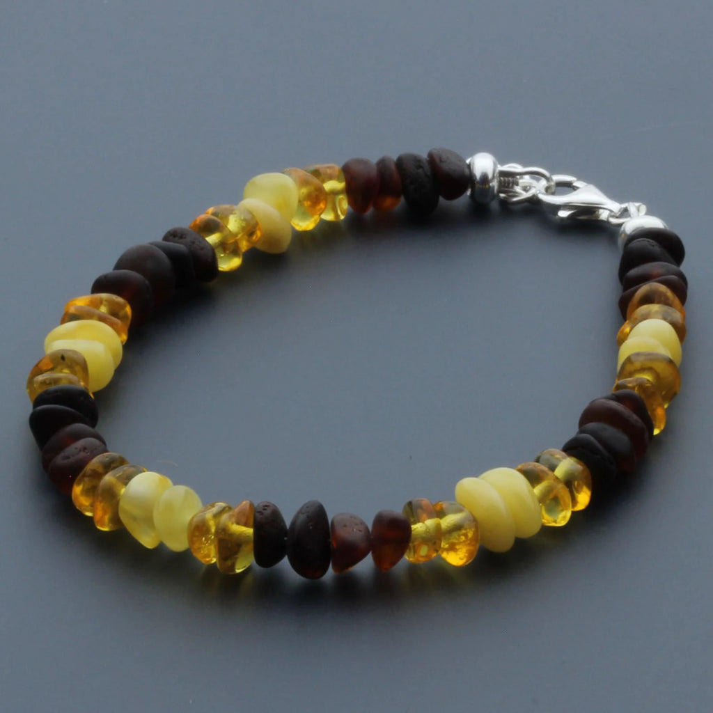 Adult Baltic Amber Bracelet & 925 Sterling Silver Clasp 18cm. LE08