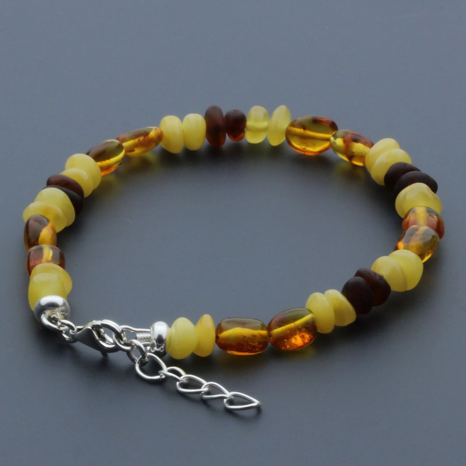 Adult Baltic Amber Bracelet & 925 Sterling Silver Clasp 18cm. LE04
