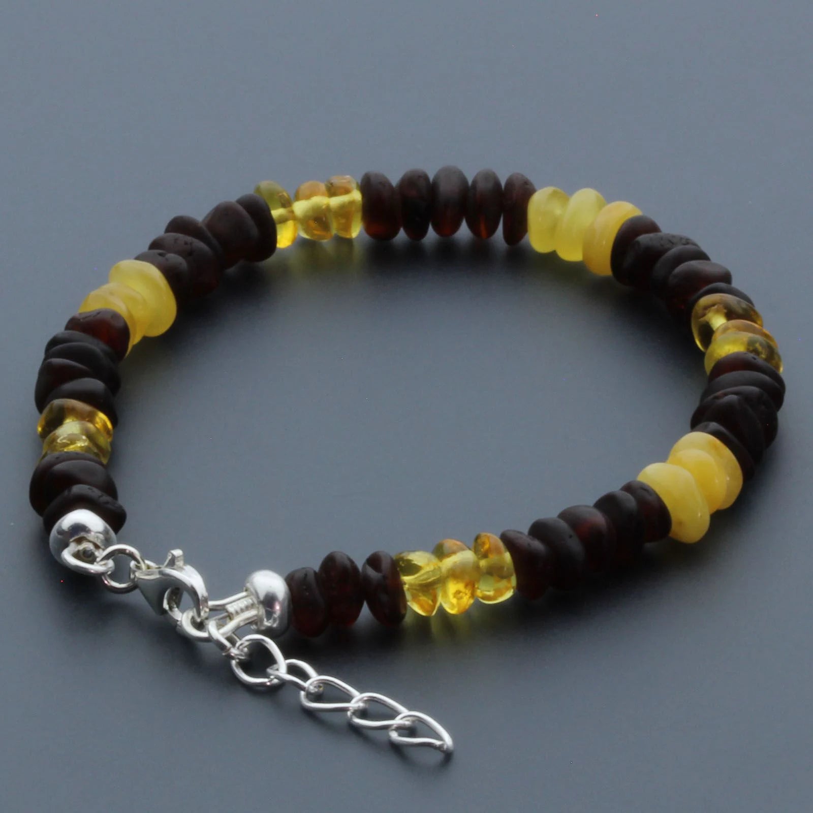 Adult Baltic Amber Bracelet & 925 Sterling Silver Clasp 18cm. LE29