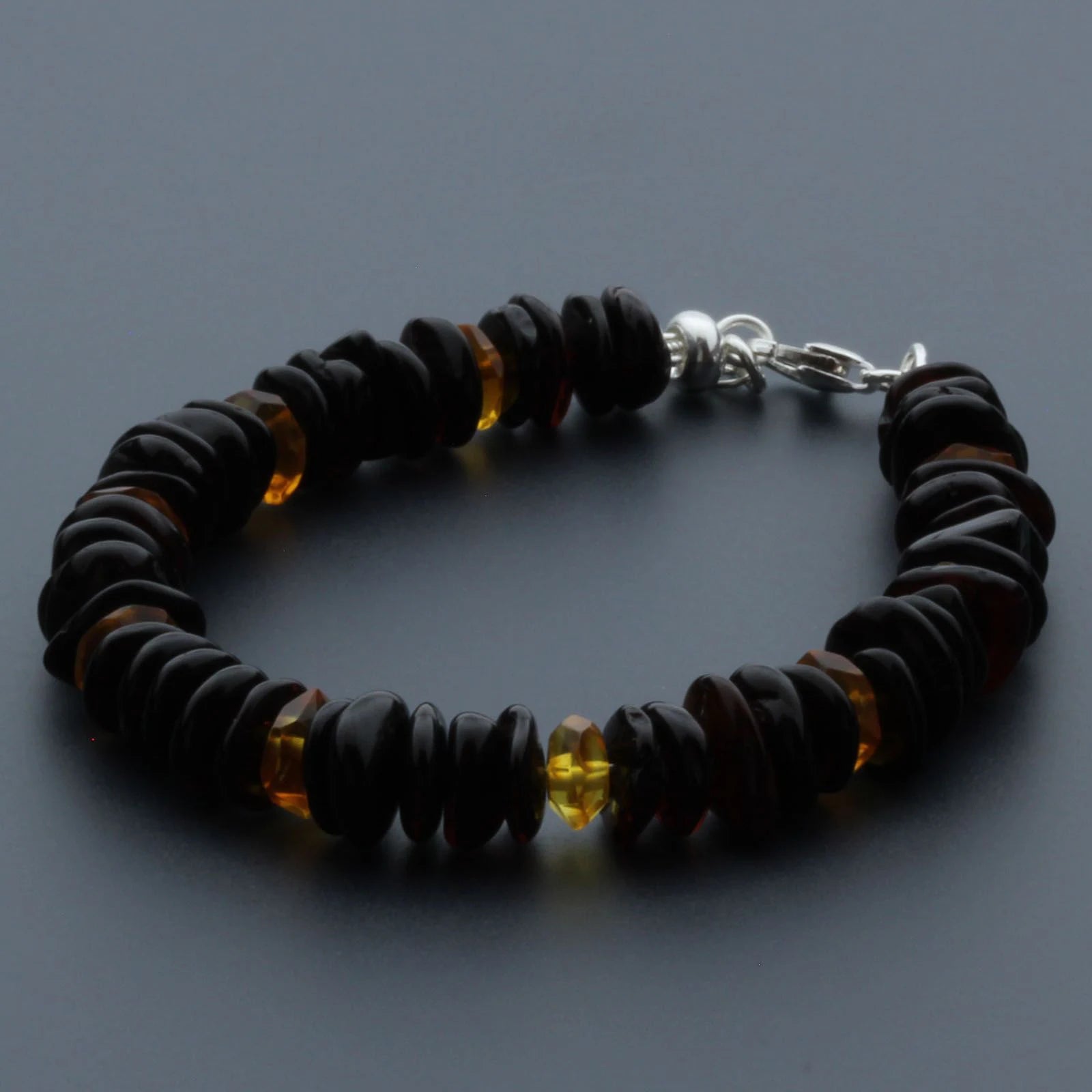 Adult Baltic Amber Bracelet & 925 Sterling Silver Clasp 18cm. LE35
