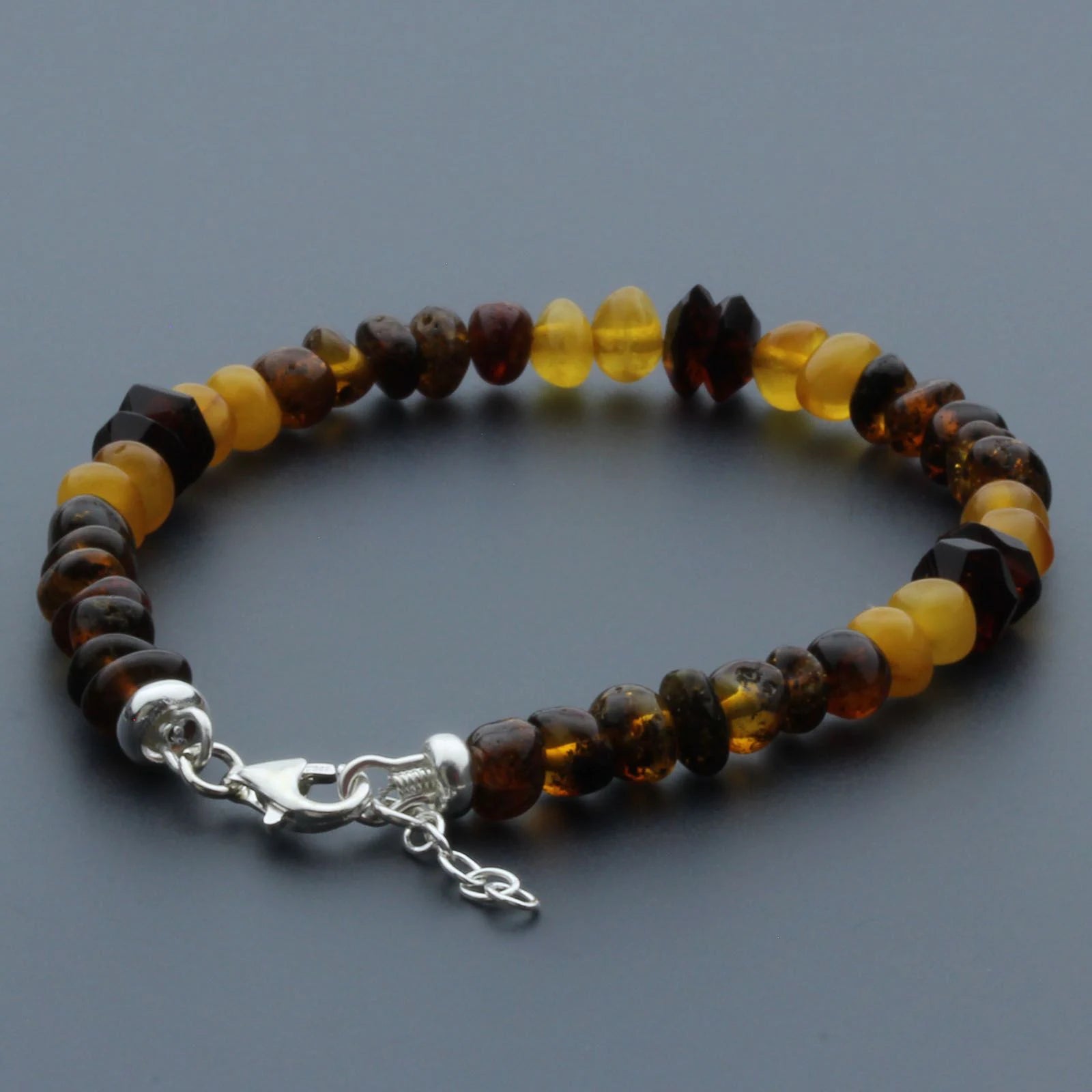 Adult Baltic Amber Bracelet & 925 Sterling Silver Clasp 18cm. LE26