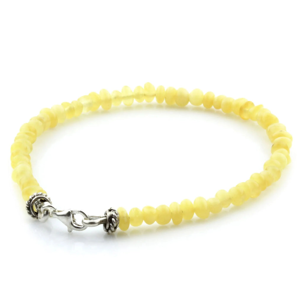 Natural Baltic Amber 925 Sterling Silver Bracelet. Baroque 3mm. Milky Yellow