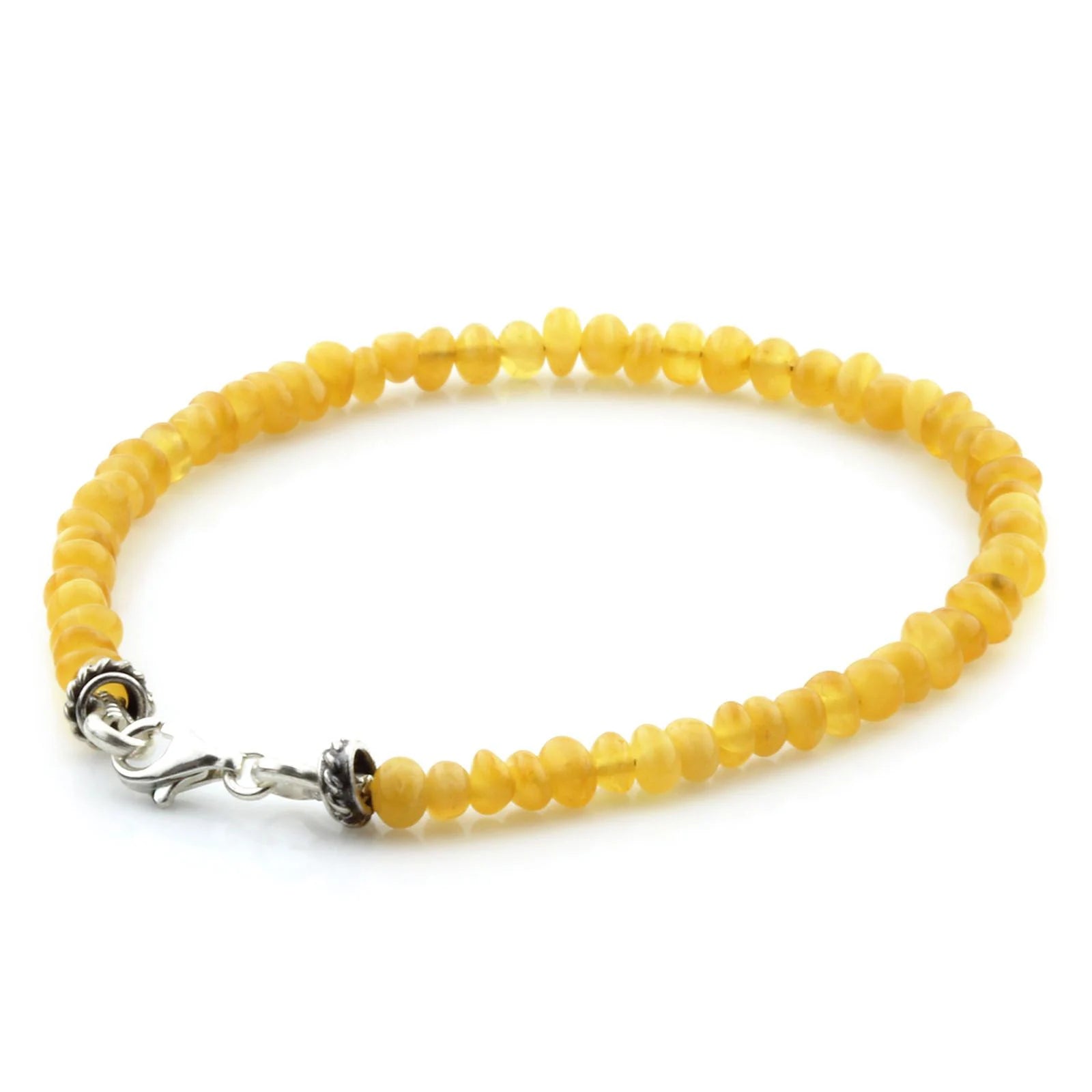 Natural Baltic Amber 925 Sterling Silver Bracelet. Baroque 3mm. Milky Orange
