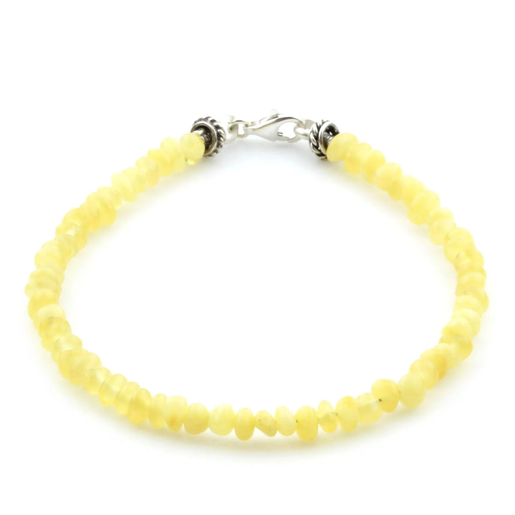 Natural Baltic Amber 925 Sterling Silver Bracelet. Baroque 3mm. Milky Yellow