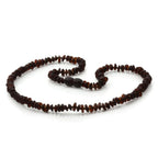 Adult Semi Polished Baltic Amber Necklace. Round Flat Dark Cognac Matte 5x2 mm