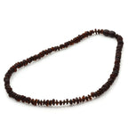 Adult Semi Polished Baltic Amber Necklace. Round Flat Dark Cognac Matte 5x2 mm