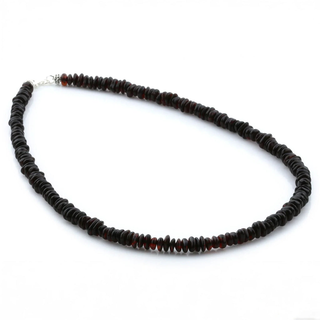 ADULT BALTIC AMBER & 925 STERLING SILVER CLASP NECKLACE 45CM. RO DARK COGNAC S.